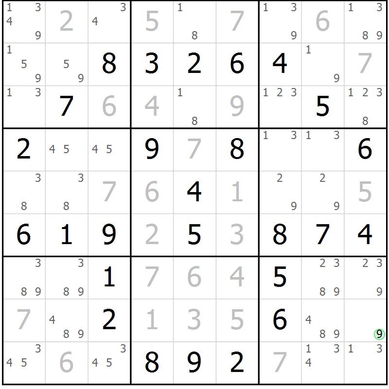 Position des candidats pour la solution de la Gr 3 page 6 du magazine de sudoku Maestro n° 099