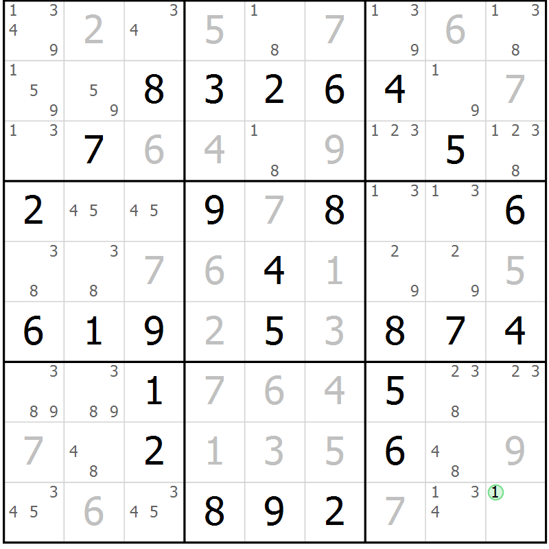 Position des candidats pour la solution de la Gr 3 page 6 du magazine de sudoku Maestro n° 099
