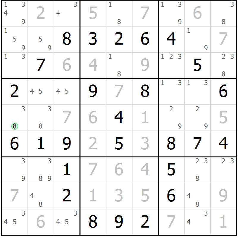 Position des candidats pour la solution de la Gr 3 page 6 du magazine de sudoku Maestro n° 099
