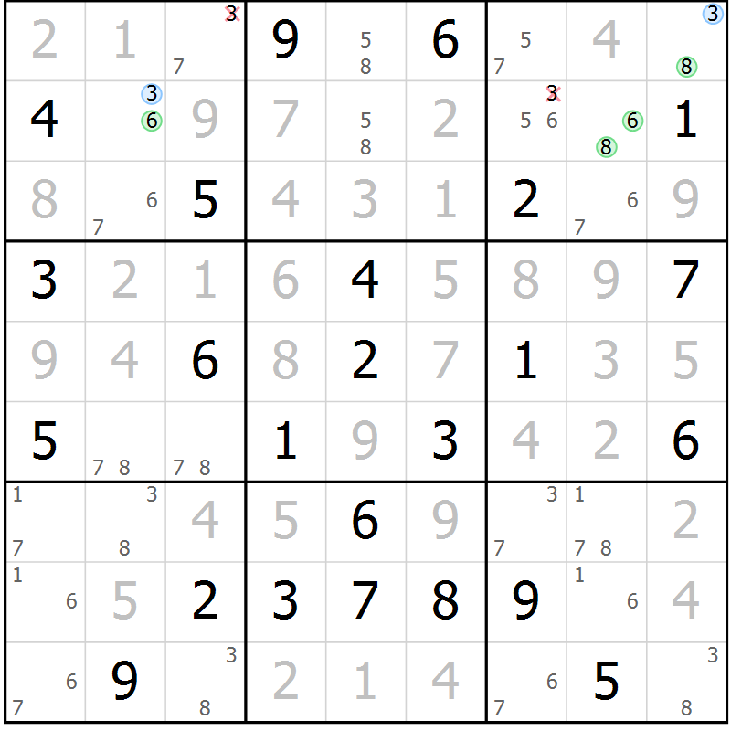 Position des candidats pour la solution de la Gr 30 page 33 du magazine de sudoku Maestro n° 099