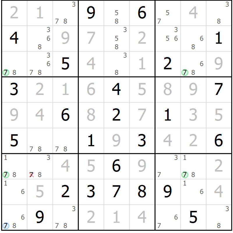 Position des candidats pour la solution de la Gr 30 page 33 du magazine de sudoku Maestro n° 099