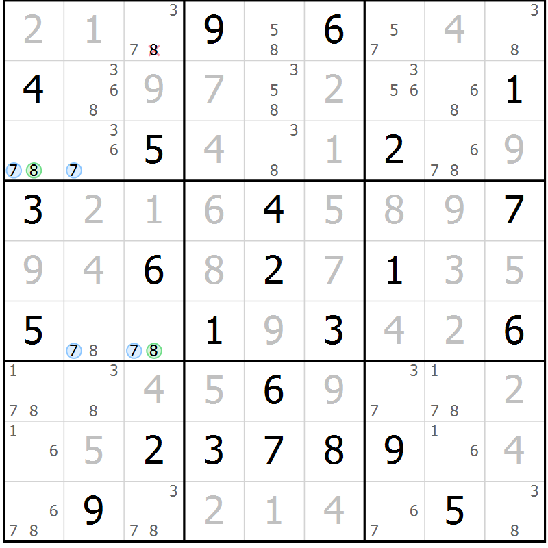Position des candidats pour la solution de la Gr 30 page 33 du magazine de sudoku Maestro n° 099