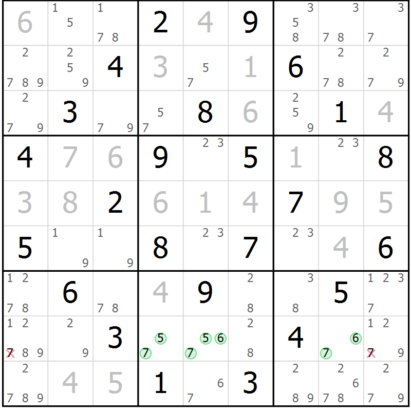 Position des candidats pour la solution de la Gr 31 page 34 du magazine de sudoku Maestro n° 099