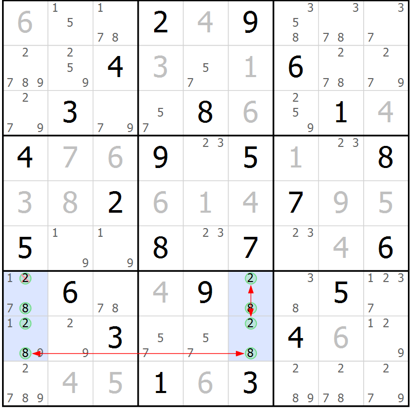 Position des candidats pour la solution de la Gr 31 page 34 du magazine de sudoku Maestro n° 099
