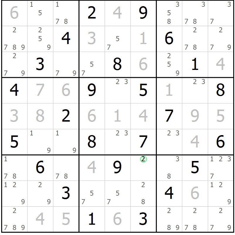 Position des candidats pour la solution de la Gr 31 page 34 du magazine de sudoku Maestro n° 099