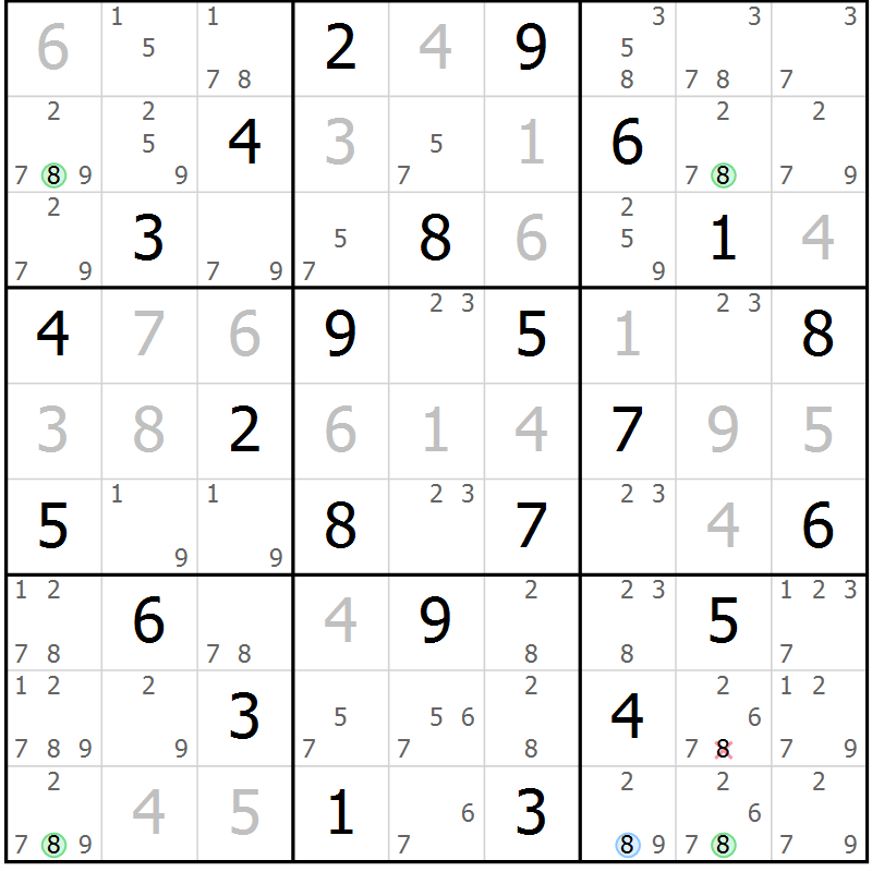 Position des candidats pour la solution de la Gr 31 page 34 du magazine de sudoku Maestro n° 099