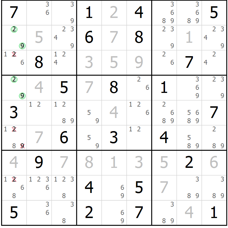 Position des candidats pour la solution de la Gr 32 page 35 du magazine de sudoku Maestro n° 099