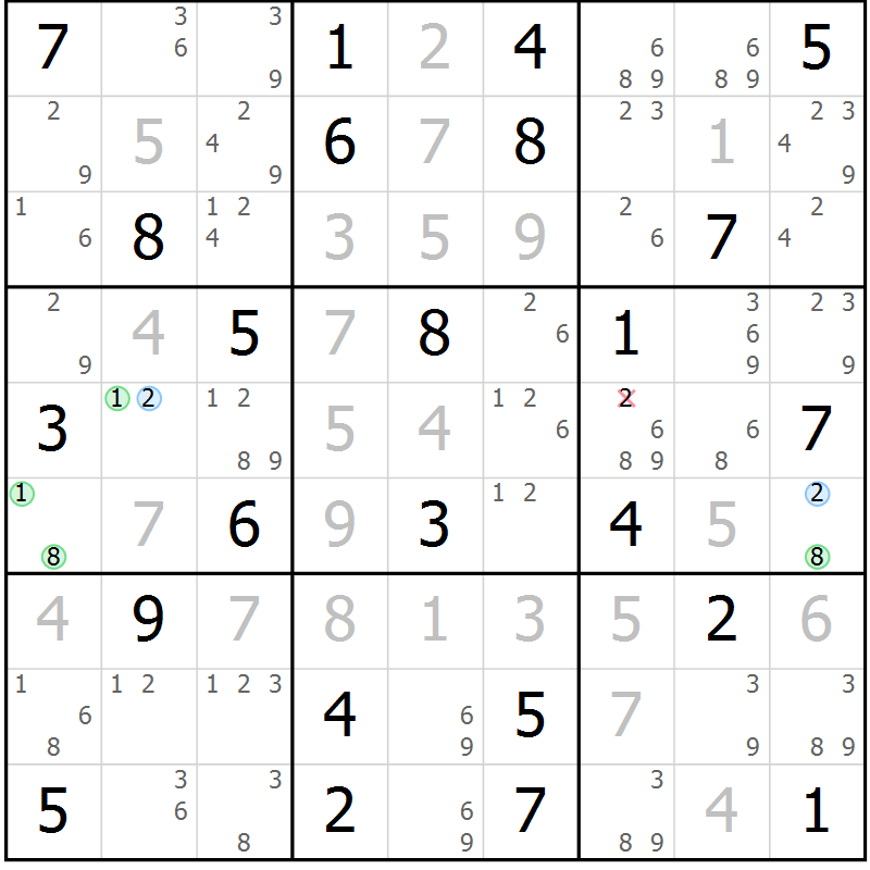 Position des candidats pour la solution de la Gr 32 page 35 du magazine de sudoku Maestro n° 099