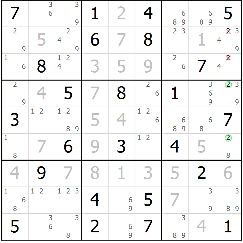 Position des candidats pour la solution de la Gr 32 page 35 du magazine de sudoku Maestro n° 099