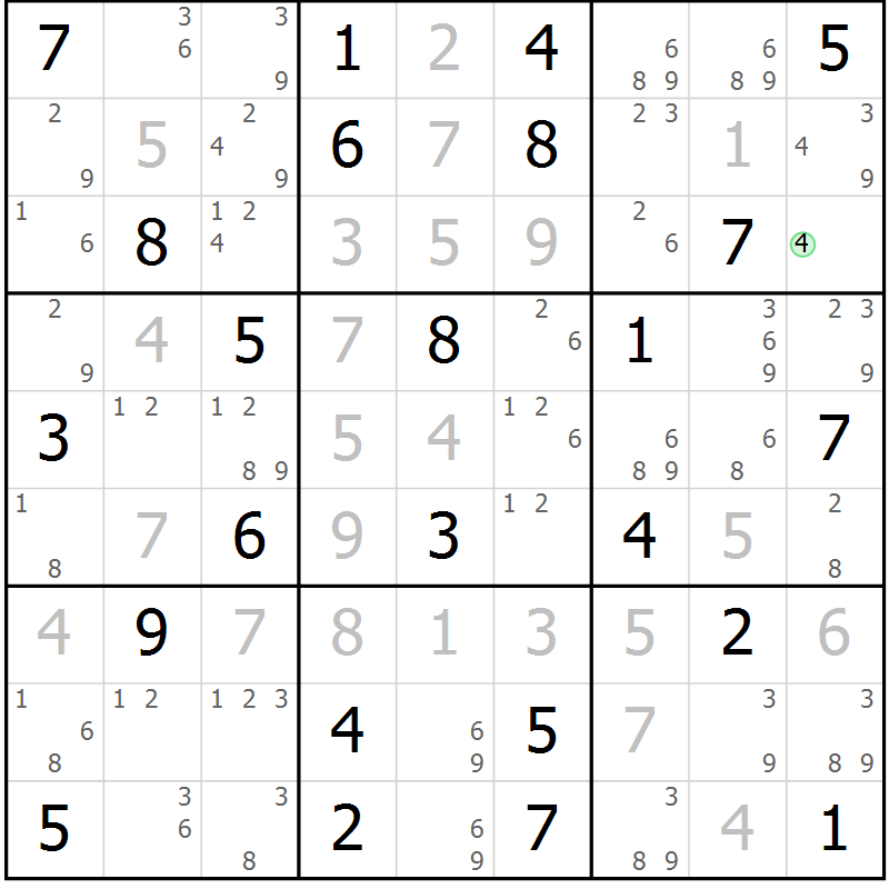 Position des candidats pour la solution de la Gr 32 page 35 du magazine de sudoku Maestro n° 099