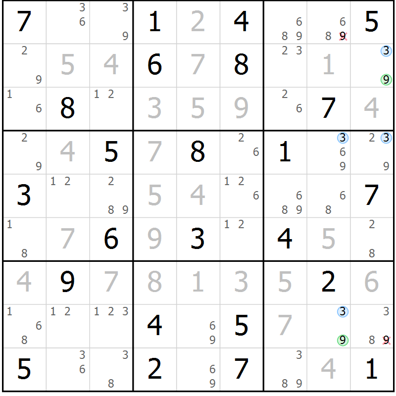 Position des candidats pour la solution de la Gr 32 page 35 du magazine de sudoku Maestro n° 099