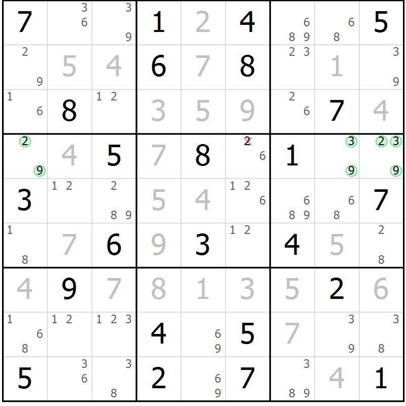 Position des candidats pour la solution de la Gr 32 page 35 du magazine de sudoku Maestro n° 099