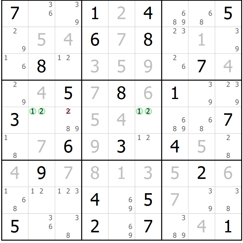 Position des candidats pour la solution de la Gr 32 page 35 du magazine de sudoku Maestro n° 099