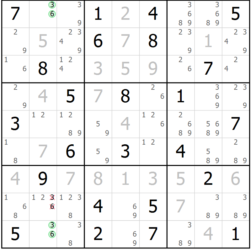 Position des candidats pour la solution de la Gr 32 page 35 du magazine de sudoku Maestro n° 099