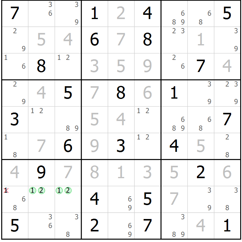 Position des candidats pour la solution de la Gr 32 page 35 du magazine de sudoku Maestro n° 099
