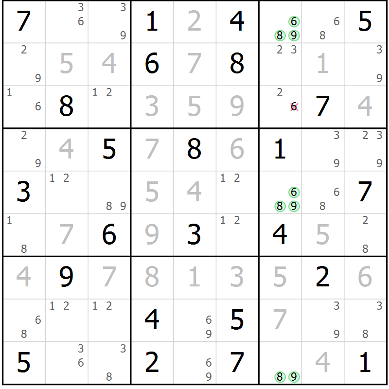 Position des candidats pour la solution de la Gr 32 page 35 du magazine de sudoku Maestro n° 099