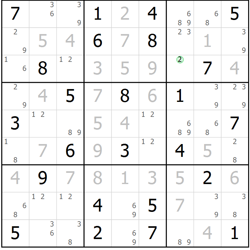Position des candidats pour la solution de la Gr 32 page 35 du magazine de sudoku Maestro n° 099