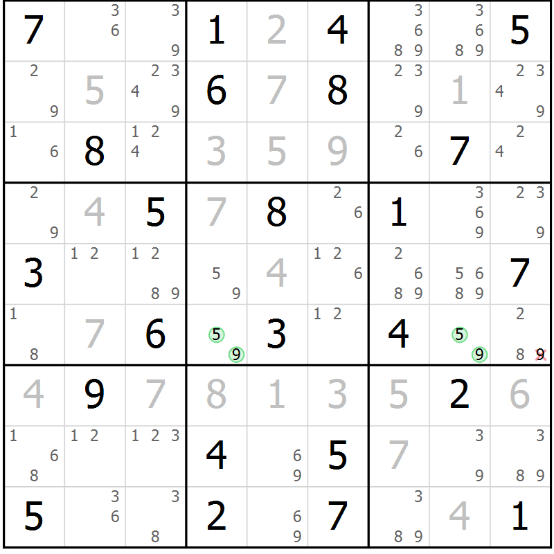 Position des candidats pour la solution de la Gr 32 page 35 du magazine de sudoku Maestro n° 099