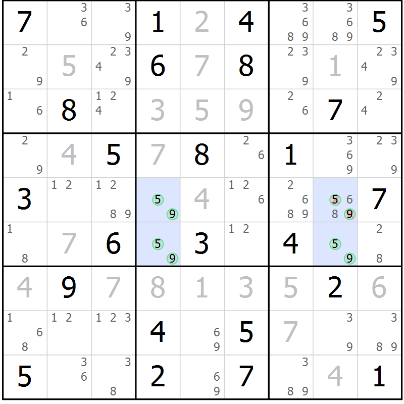 Position des candidats pour la solution de la Gr 32 page 35 du magazine de sudoku Maestro n° 099
