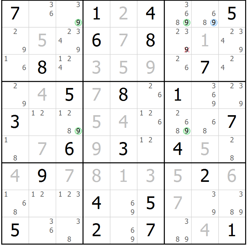 Position des candidats pour la solution de la Gr 32 page 35 du magazine de sudoku Maestro n° 099