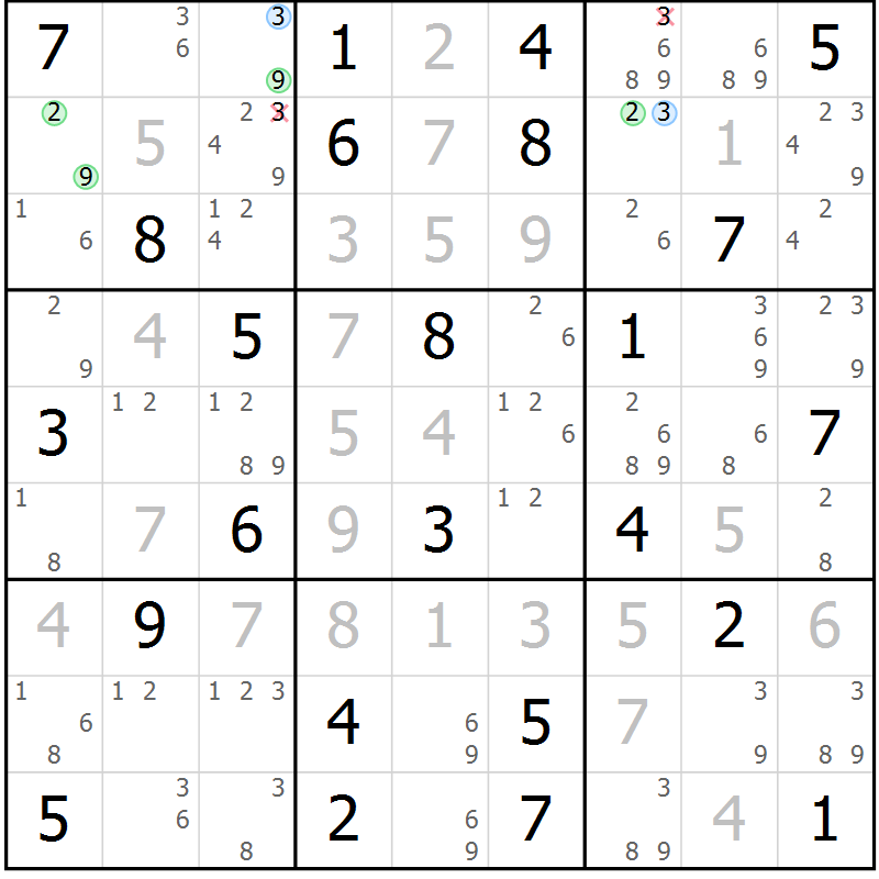Position des candidats pour la solution de la Gr 32 page 35 du magazine de sudoku Maestro n° 099