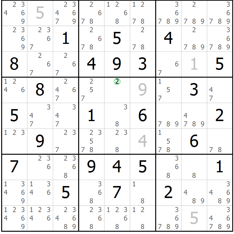Position des candidats pour la solution de la Gr 33 page 36 du magazine de sudoku Maestro n° 099