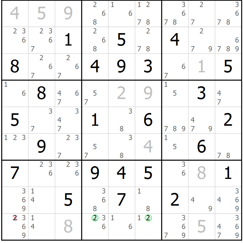 Position des candidats pour la solution de la Gr 33 page 36 du magazine de sudoku Maestro n° 099