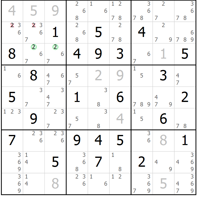 Position des candidats pour la solution de la Gr 33 page 36 du magazine de sudoku Maestro n° 099