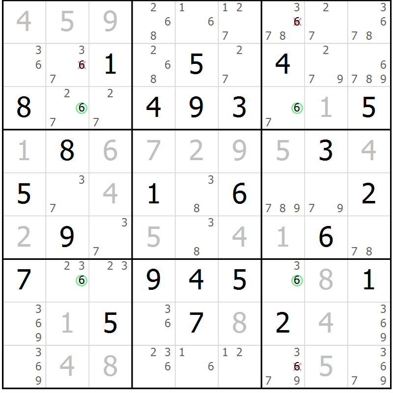 Position des candidats pour la solution de la Gr 33 page 36 du magazine de sudoku Maestro n° 099