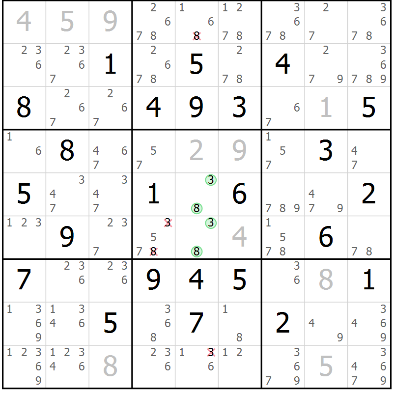 Position des candidats pour la solution de la Gr 33 page 36 du magazine de sudoku Maestro n° 099