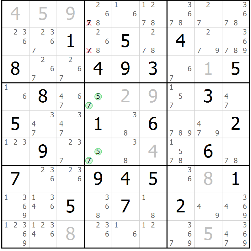 Position des candidats pour la solution de la Gr 33 page 36 du magazine de sudoku Maestro n° 099