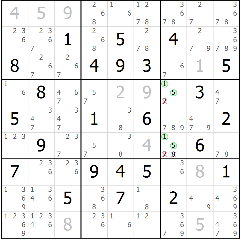 Position des candidats pour la solution de la Gr 33 page 36 du magazine de sudoku Maestro n° 099