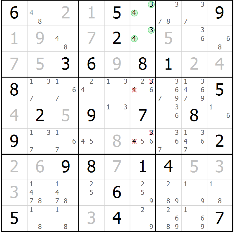 Position des candidats pour la solution de la Gr 34 page 37 du magazine de sudoku Maestro n° 099