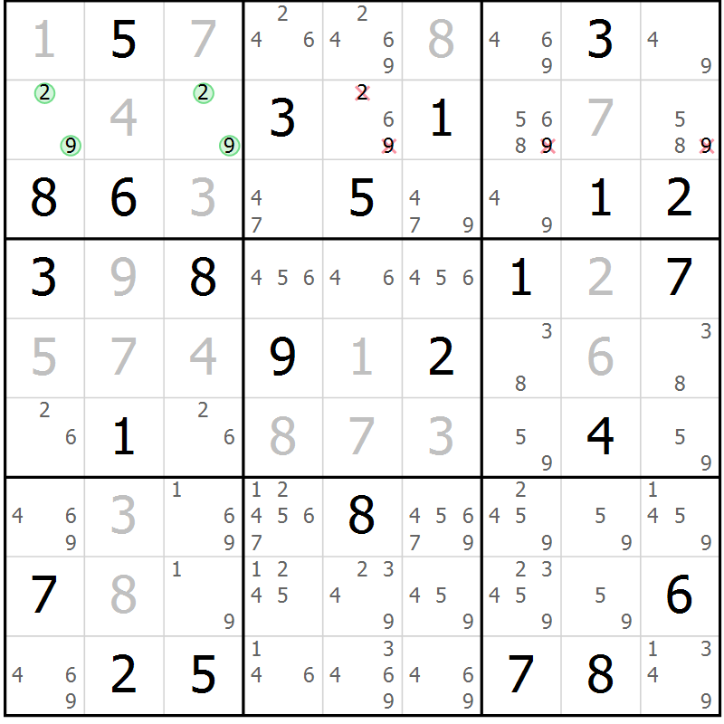 Position des candidats pour la solution de la Gr 35 page 38 du magazine de sudoku Maestro n° 099