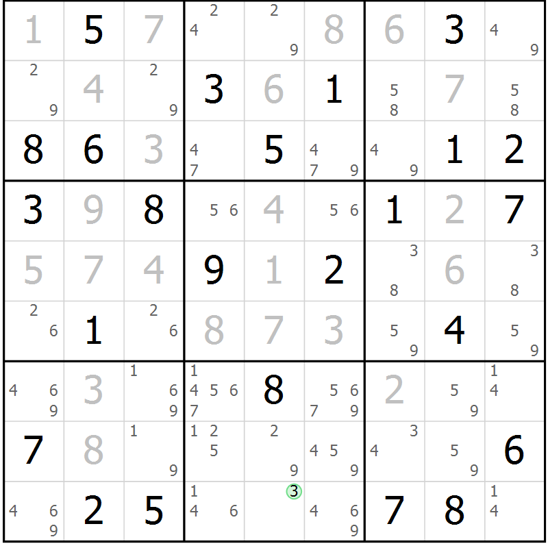 Position des candidats pour la solution de la Gr 35 page 38 du magazine de sudoku Maestro n° 099