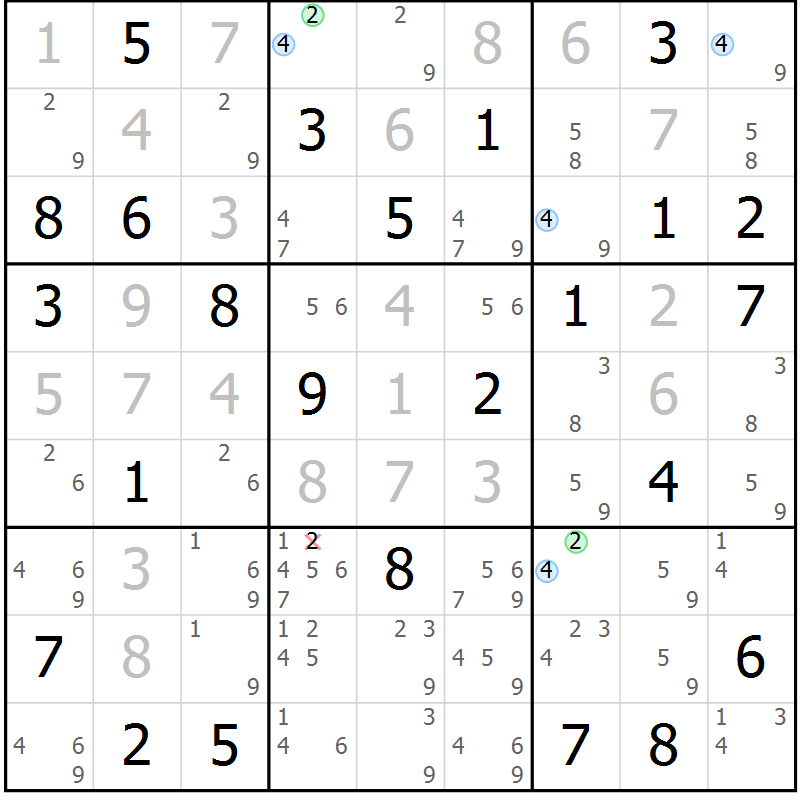 Position des candidats pour la solution de la Gr 35 page 38 du magazine de sudoku Maestro n° 099