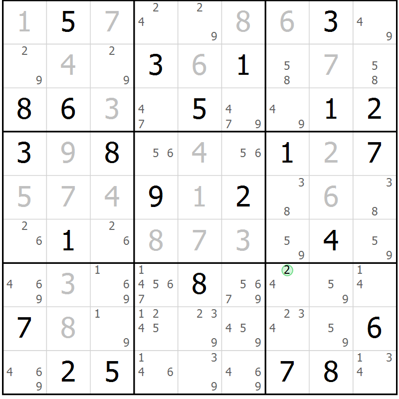 Position des candidats pour la solution de la Gr 35 page 38 du magazine de sudoku Maestro n° 099