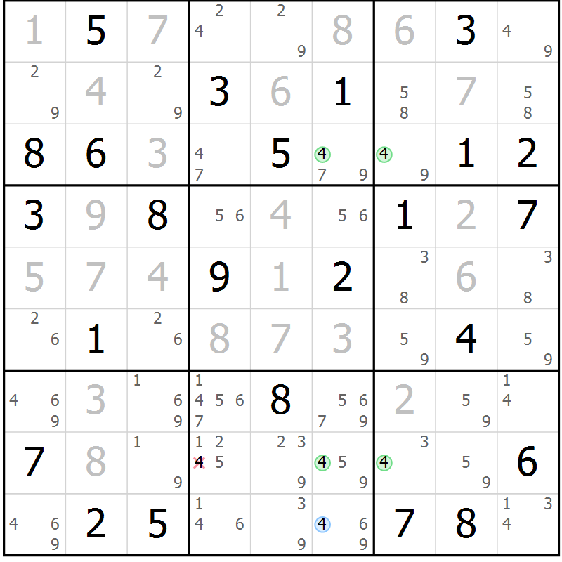 Position des candidats pour la solution de la Gr 35 page 38 du magazine de sudoku Maestro n° 099