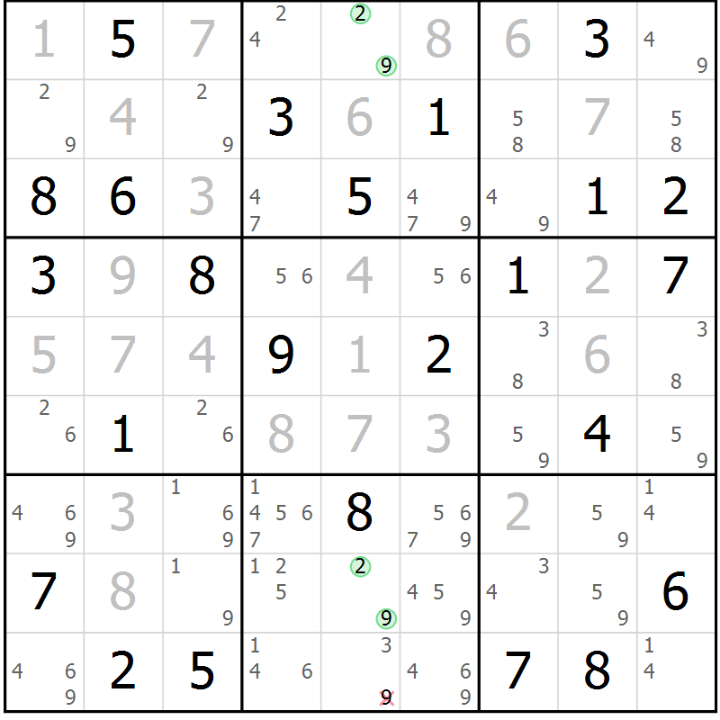 Position des candidats pour la solution de la Gr 35 page 38 du magazine de sudoku Maestro n° 099