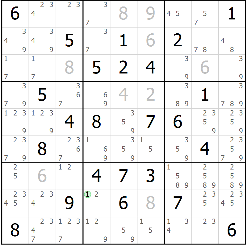 Position des candidats pour la solution de la Gr 36 page 39 du magazine de sudoku Maestro n° 099