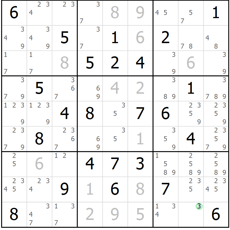Position des candidats pour la solution de la Gr 36 page 39 du magazine de sudoku Maestro n° 099