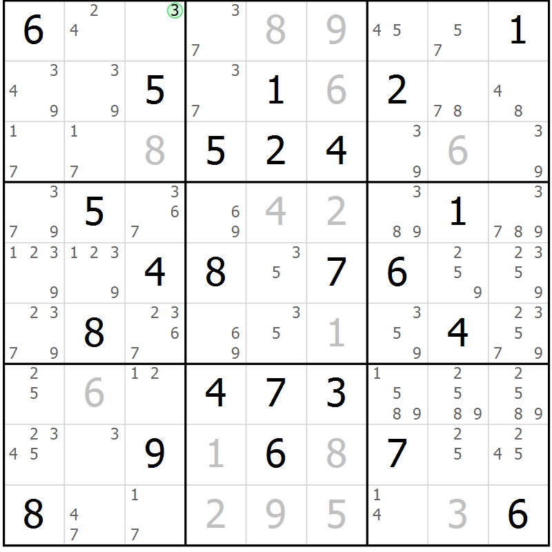 Position des candidats pour la solution de la Gr 36 page 39 du magazine de sudoku Maestro n° 099