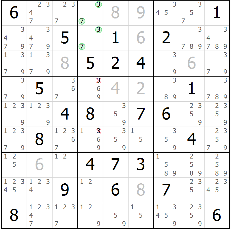 Position des candidats pour la solution de la Gr 36 page 39 du magazine de sudoku Maestro n° 099