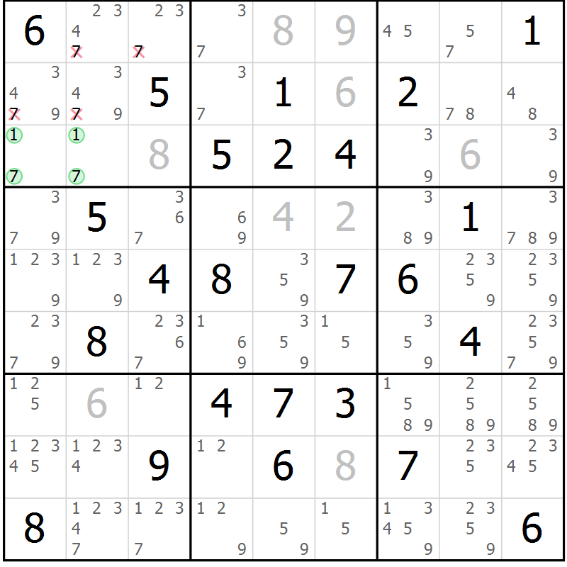 Position des candidats pour la solution de la Gr 36 page 39 du magazine de sudoku Maestro n° 099