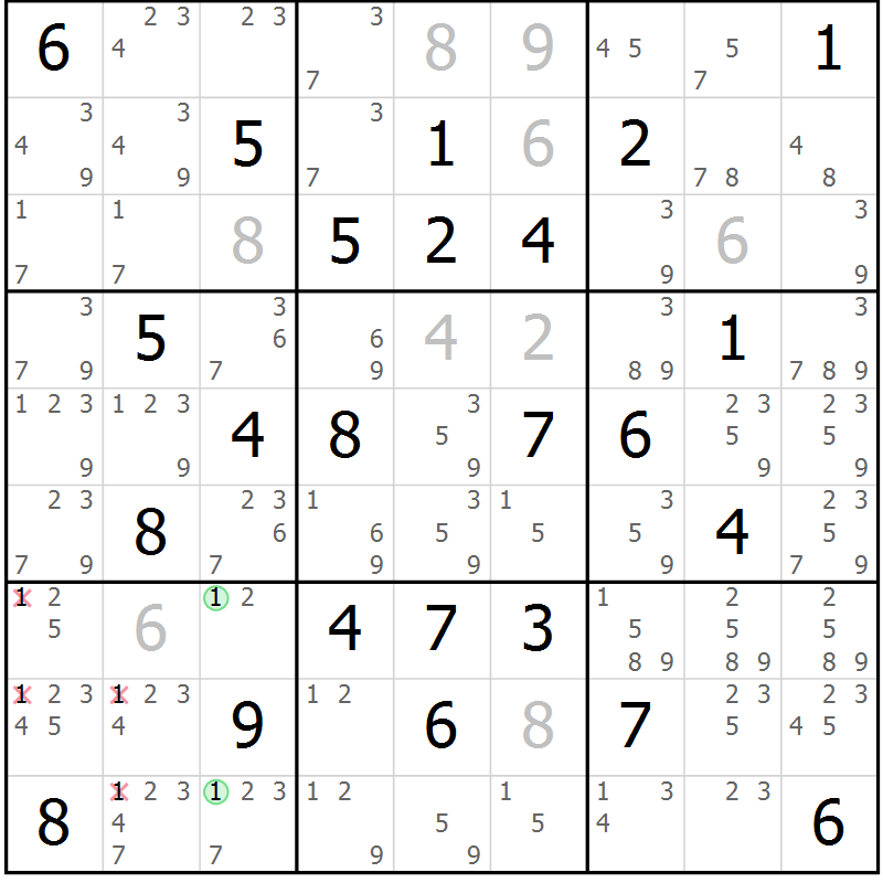 Position des candidats pour la solution de la Gr 36 page 39 du magazine de sudoku Maestro n° 099
