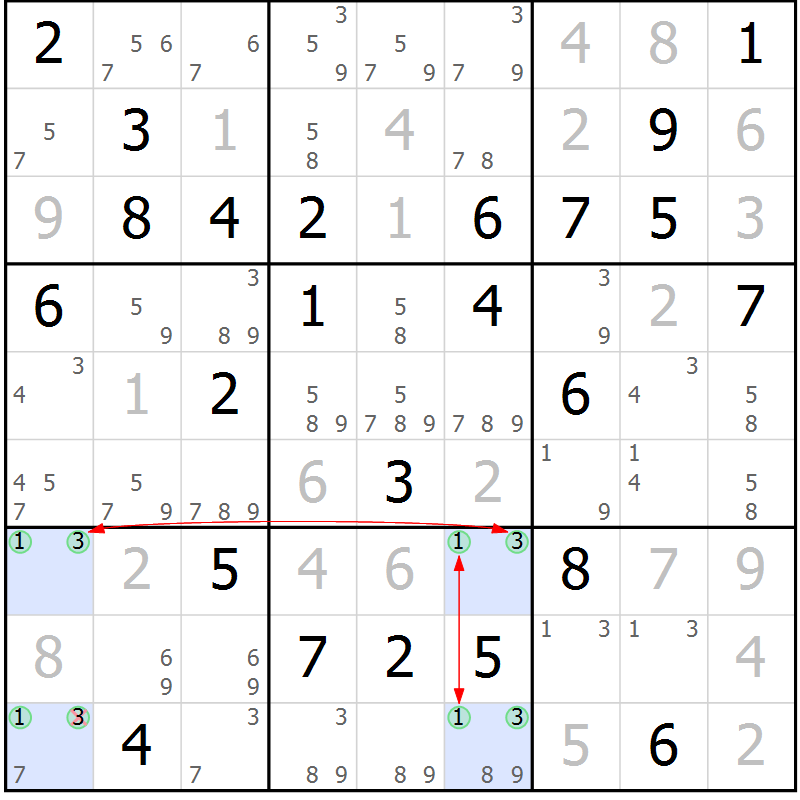Position des candidats pour la solution de la Gr 37 page 40 du magazine de sudoku Maestro n° 099