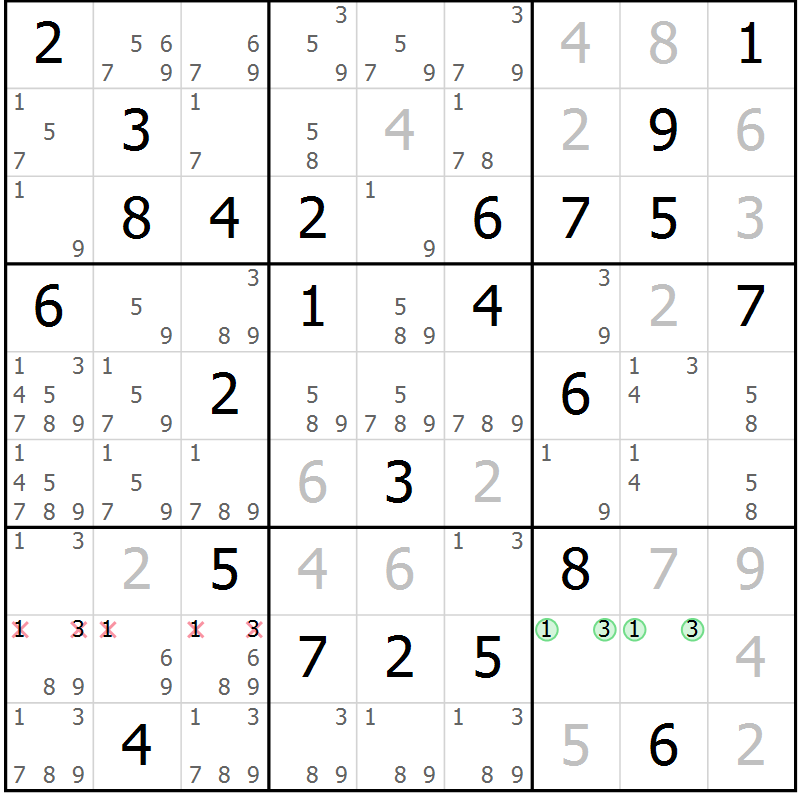 Position des candidats pour la solution de la Gr 37 page 40 du magazine de sudoku Maestro n° 099