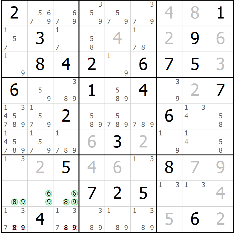 Position des candidats pour la solution de la Gr 37 page 40 du magazine de sudoku Maestro n° 099