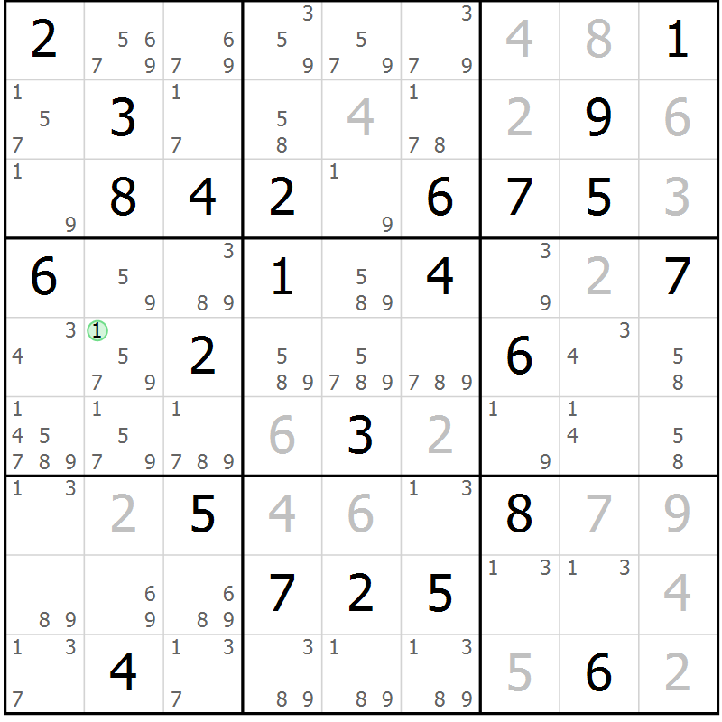 Position des candidats pour la solution de la Gr 37 page 40 du magazine de sudoku Maestro n° 099