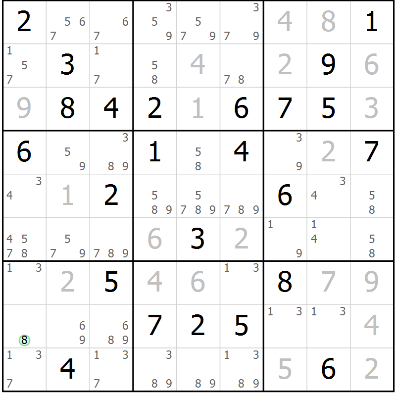 Position des candidats pour la solution de la Gr 37 page 40 du magazine de sudoku Maestro n° 099
